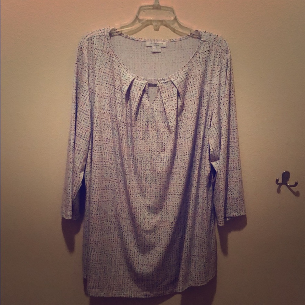 2X Liz Claiborne Confetti 3/4 Sleeve Keyhole Top